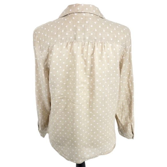 Charter Club 100% Linen Cream Color  White Polka  Dot Button Up Blouse - Picture 5 of 14